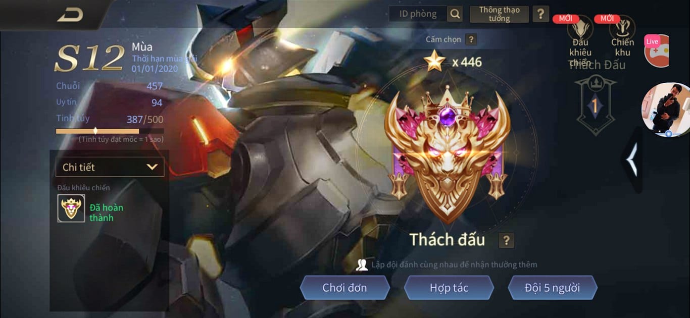 Hình rank Thách Đấu trong Liên Quân siêu khủng