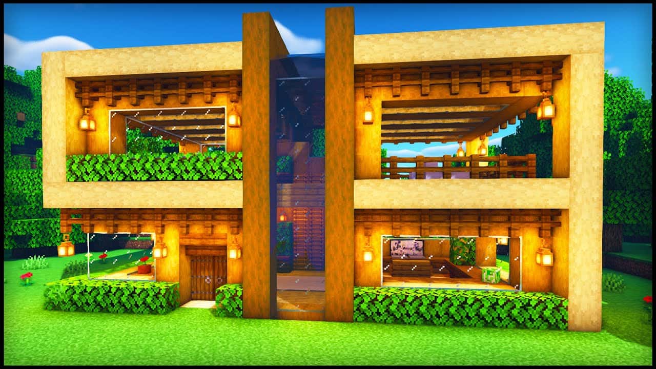 Mẫu nhà gỗ trong Minecraft hiện đại nhưng đơn giản