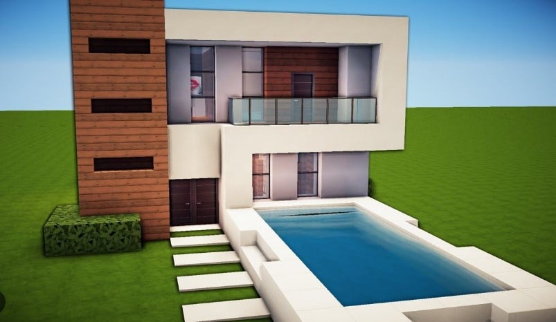 Mẫu nhà hiện đại trong Minecraft có bể bơi