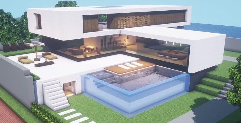 Mẫu nhà hiện đại trong Minecraft vô cùng đặc sắc