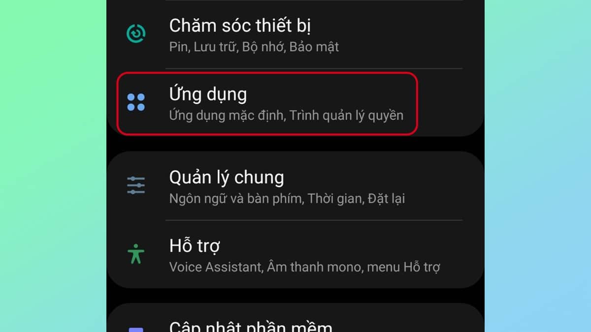 Mở Cài đặt sau đó chọn Ứng dụng