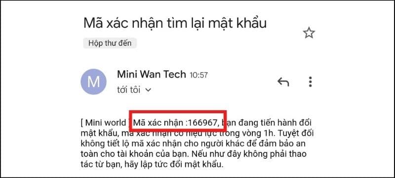 Mở Email để lấy Mã xác nhận