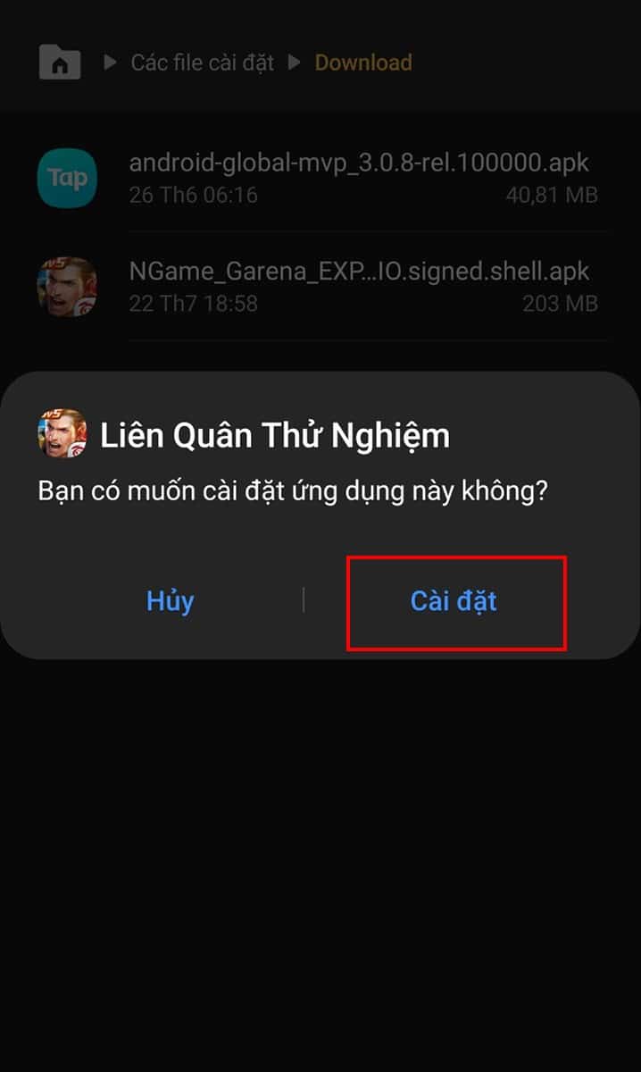 Mở file bấm Cài đặt