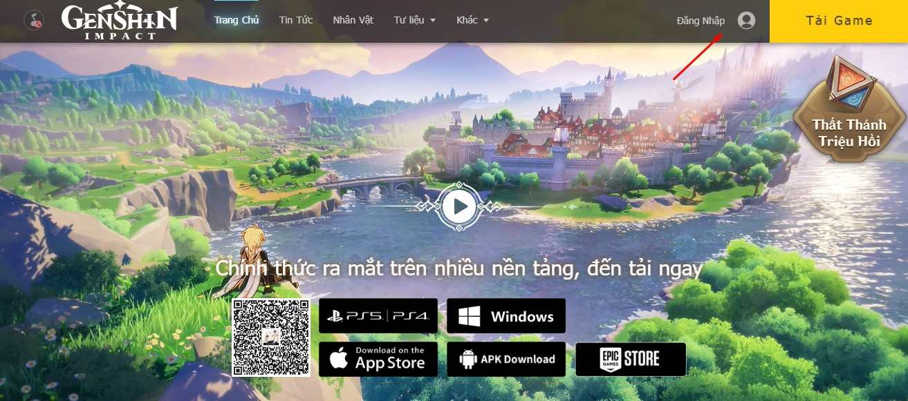 Nhấn Đăng nhập vào game