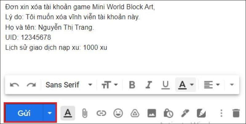 Nhấn Gửi email