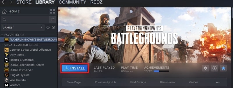 Nhấn nút Install để bắt đầu quá trình tải và cài đặt Pubg