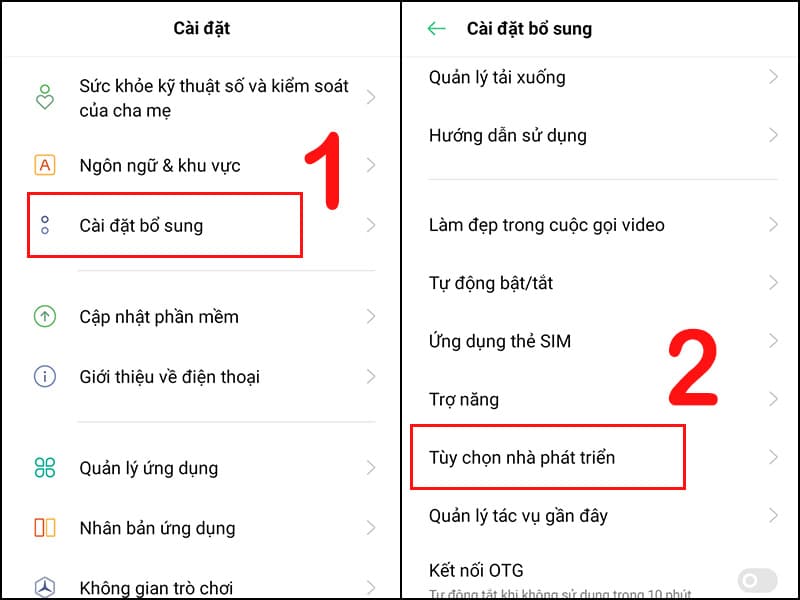 Nhấn vào Tùy chọn nhà phát triển