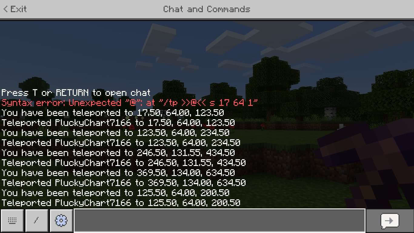 Nhập lệnh dịch chuyển của Minecraft