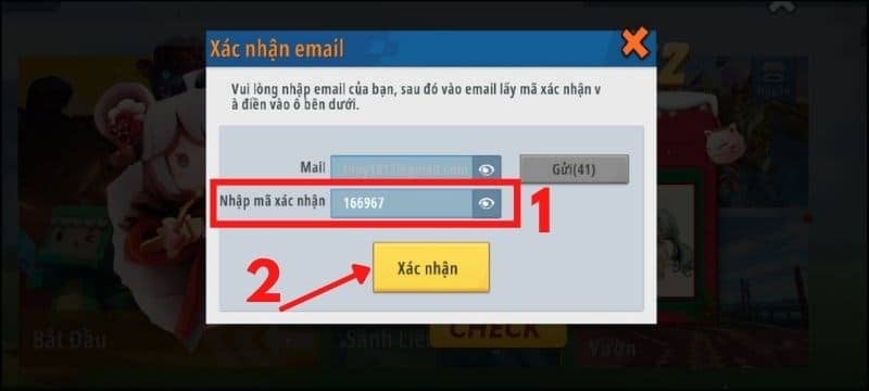 Nhập mã số đã nhận từ Email