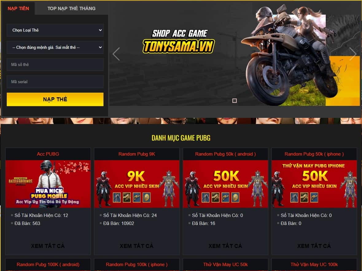 Shop ACC Pubg Tony Sama