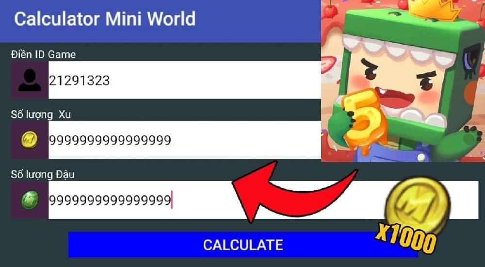 Sử dụng app hack Xu Mini World