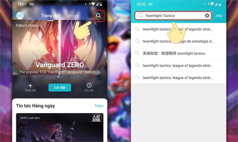 Tìm kiếm và nhập từ khóa Teamfight Tactics
