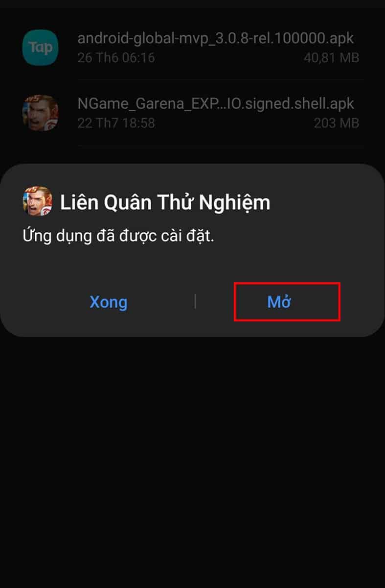 chọn Mở