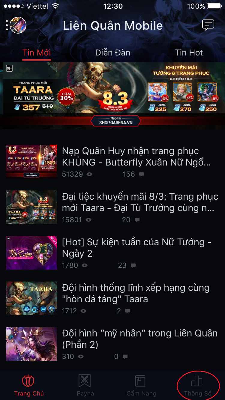 chọn mục Thông số
