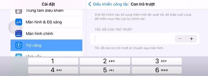 chọn mục Tốc độ con trỏ trượt