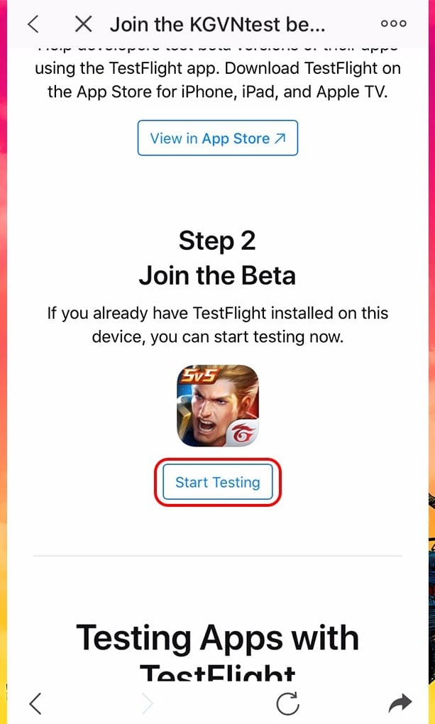 nhấn vào Start Testing