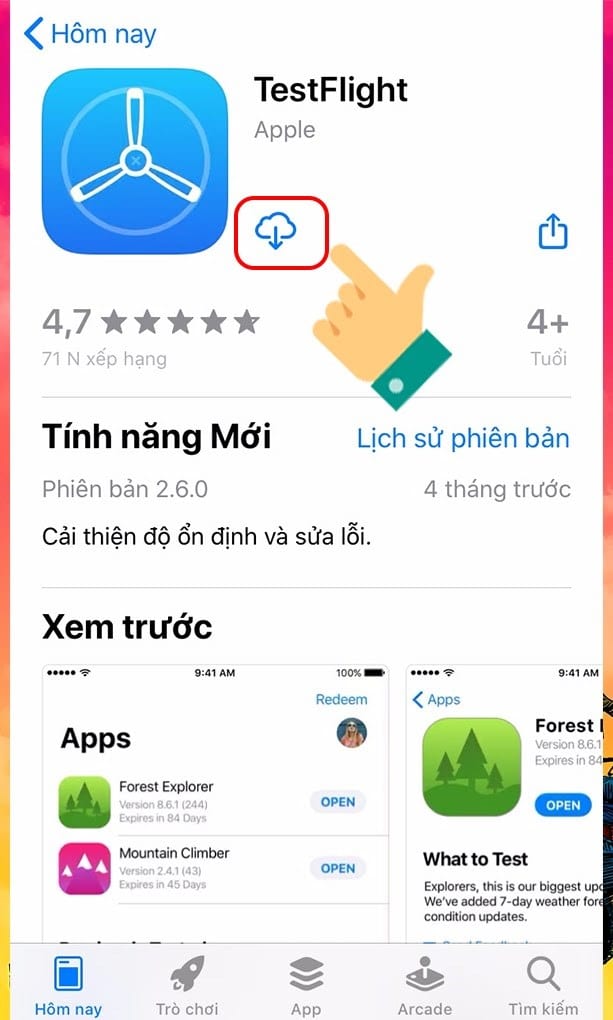 tải ứng dụng TestFlight