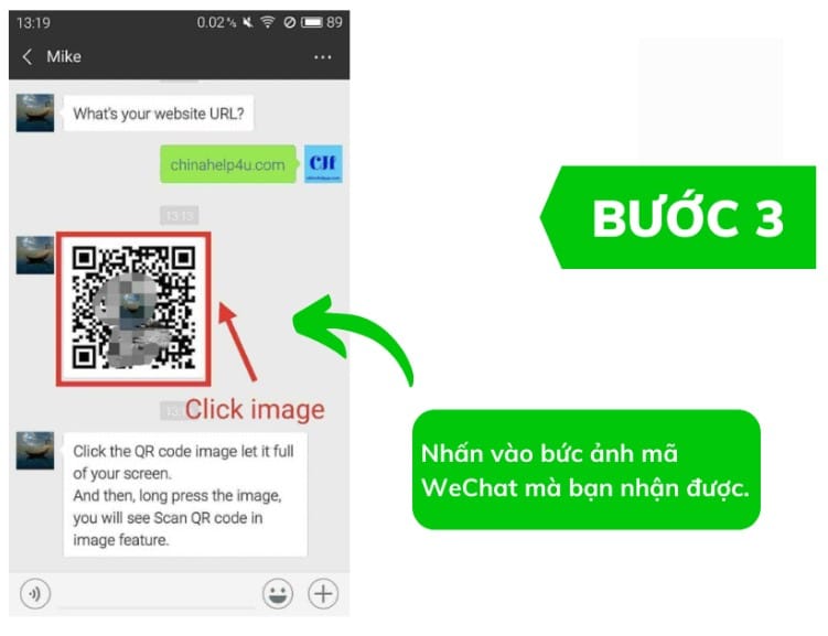 Ấn vào mã QR Wechat