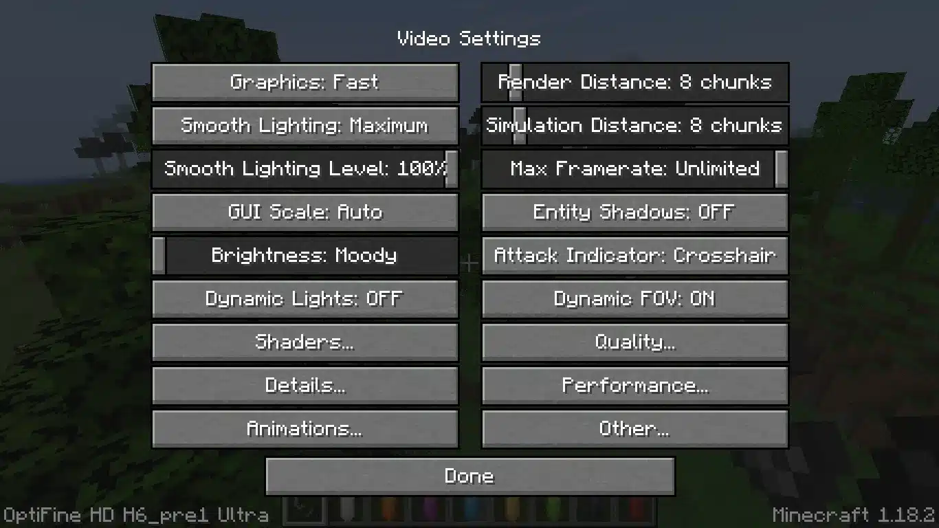 Cài đặt điểm nhìn trong Minecraft