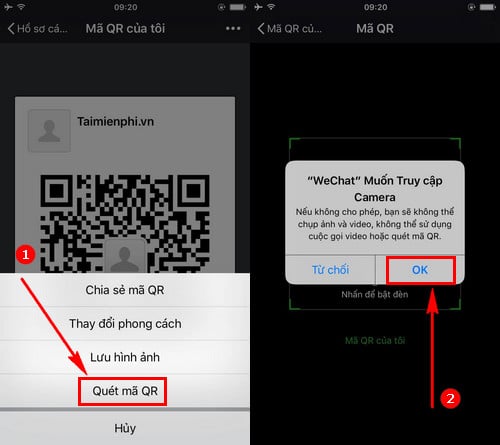 Chọn mục Quét mã QR và quét mã QR