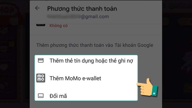 Chọn phương thức thanh toán bằng Momo