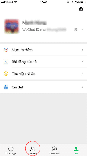 Chọn tab danh bạ