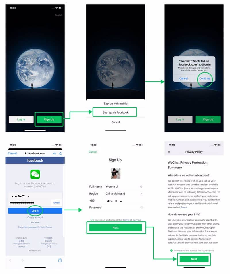 Đăng ký wechat không cần quét mã bằng Facebook
