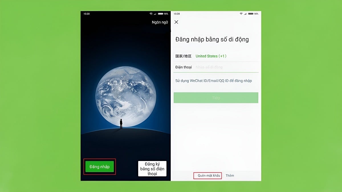 Đăng nhập và chọn Quên mật khẩu