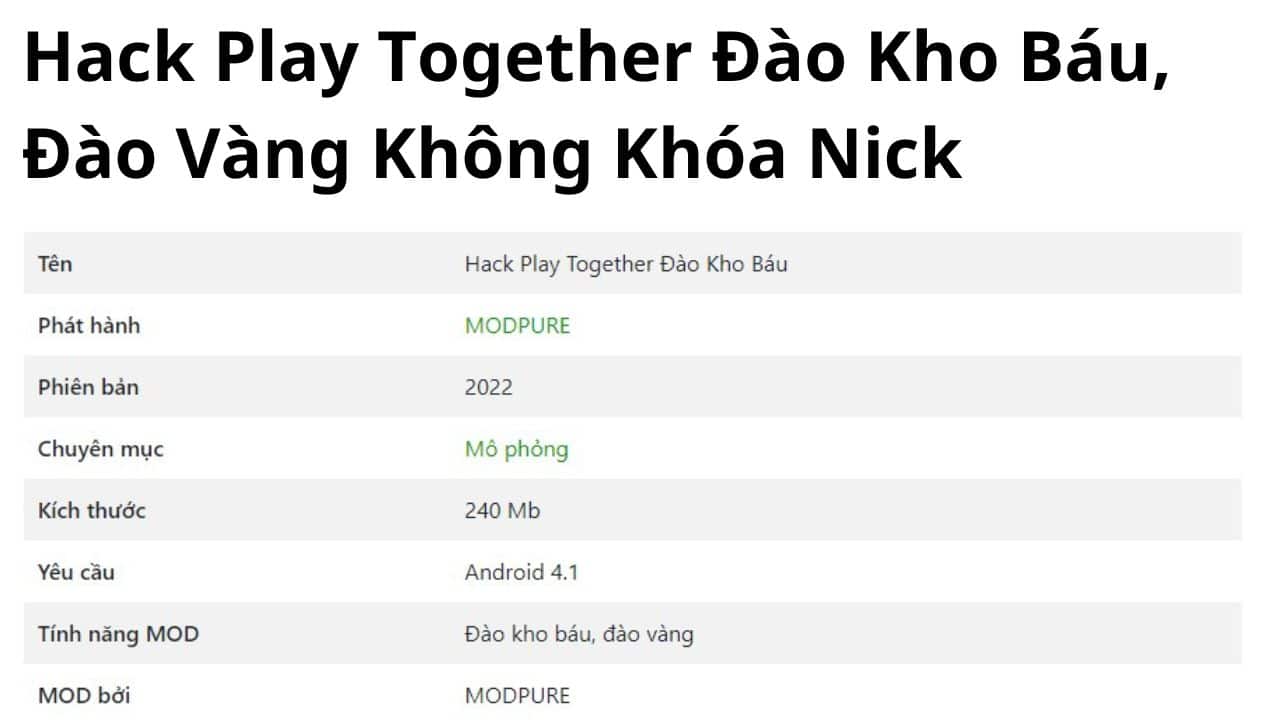 Hack Play Together dao kho bau modpure