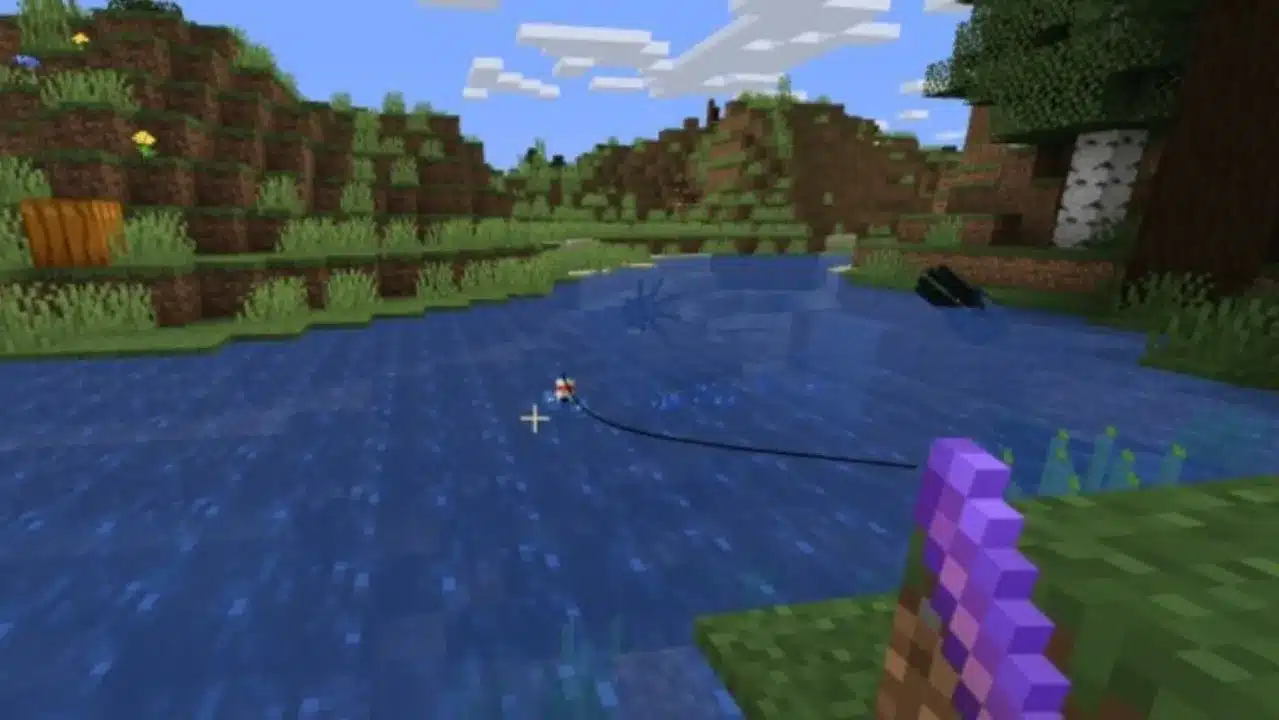 Hình ảnh dùng chiếc cần câu trong Minecraft