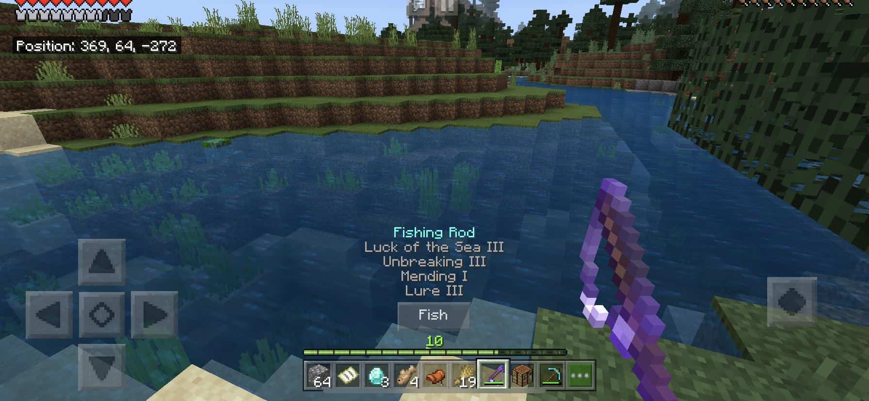 Hình ảnh sử dụng cần câu trong Minecraft