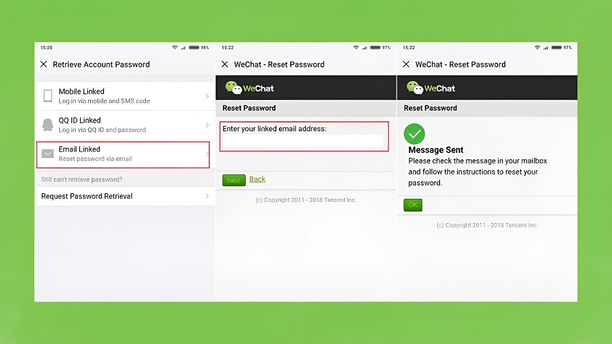 Lấy lại mật khẩu Wechat bằng email