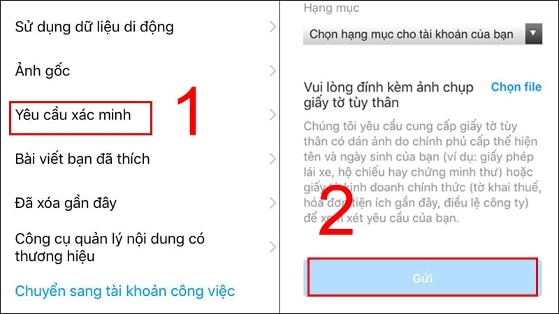 Nhấn yêu cầu xác minh