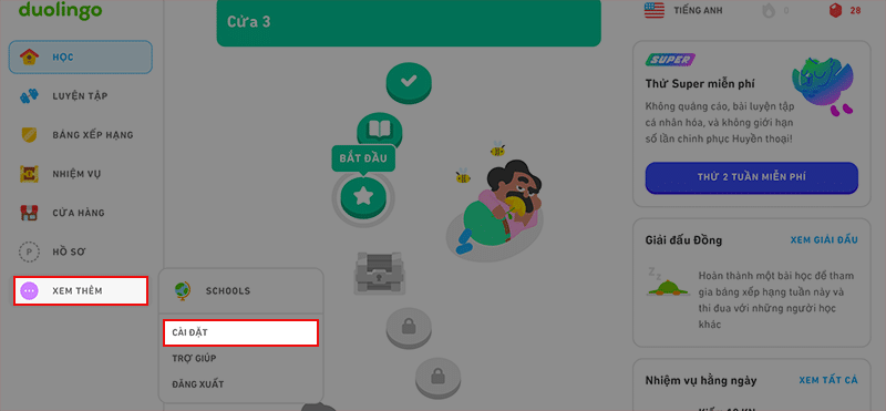 Nhấp chọn Xem Thêm rồi nhấp chọn Cài Đặt
