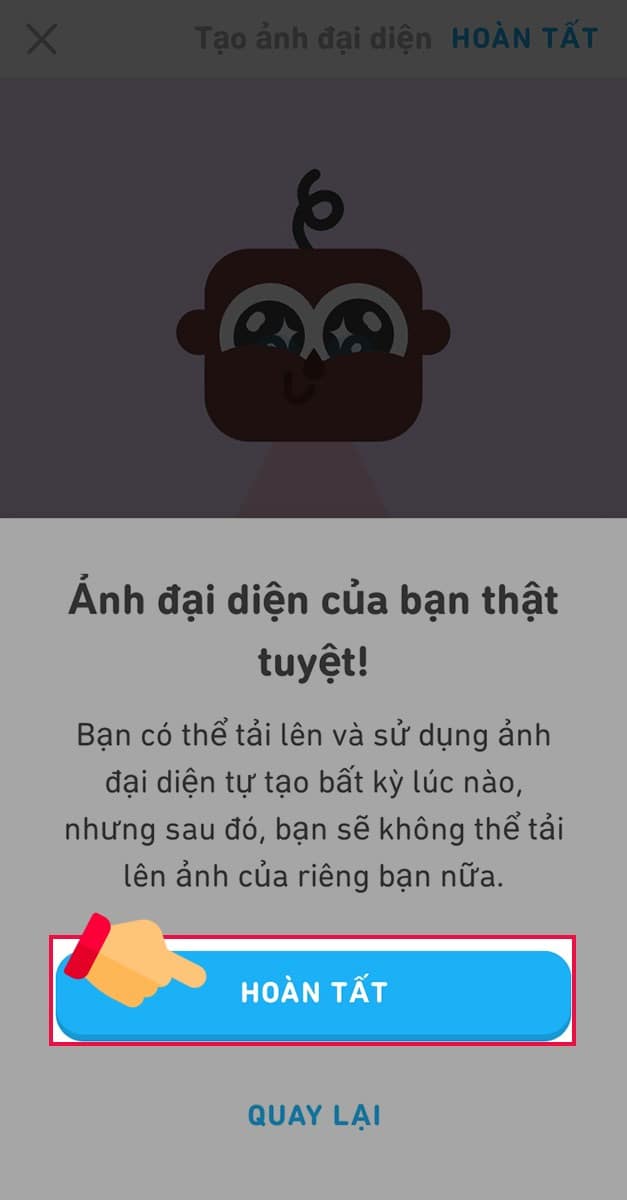 Nhấp chọn hoàn tất