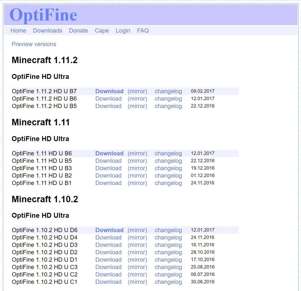 Tải xuống Optifine