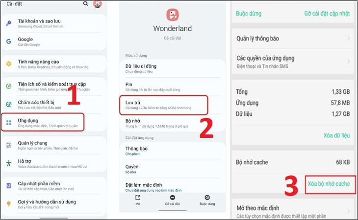 Thực hiện xóa bộ nhớ cache