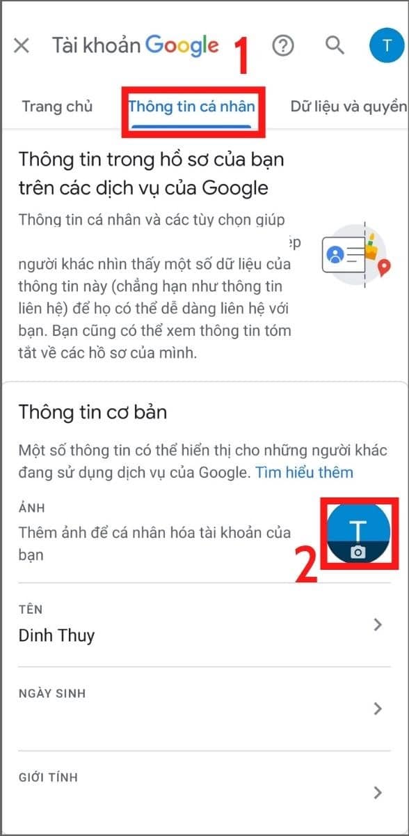 Vào mục Thông tin cá nhân