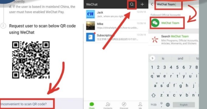 Vào tiện ích WeChat Team