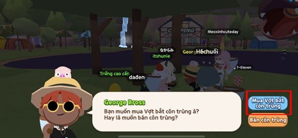 nhấn nút Mua Vợt bắt côn trùng