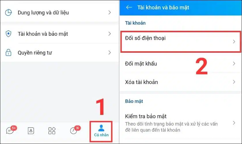 Bạn chọn Đổi số điện thoại