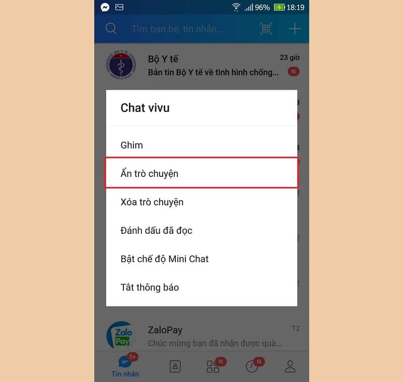 Bạn chọn mục Ẩn trò chuyện