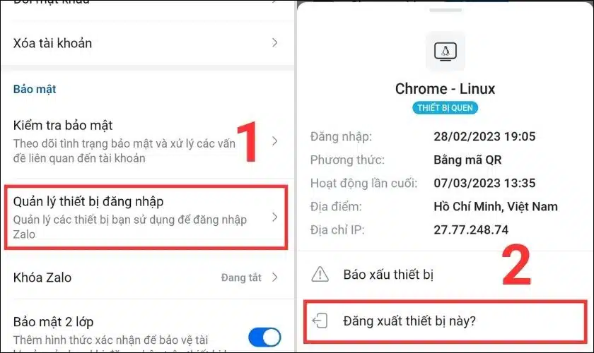 Bạn hãy kiểm tra và chọn Đăng xuất thiết bị này