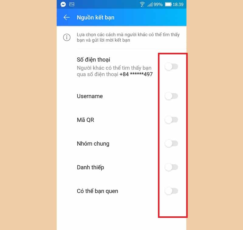 Bạn tắt hết các nguồn dùng để gửi lời mời kết bạn