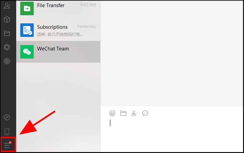 Chọn ký hiệu 3 gạch ở phía dưới góc trái giao diện Wechat trên máy tính