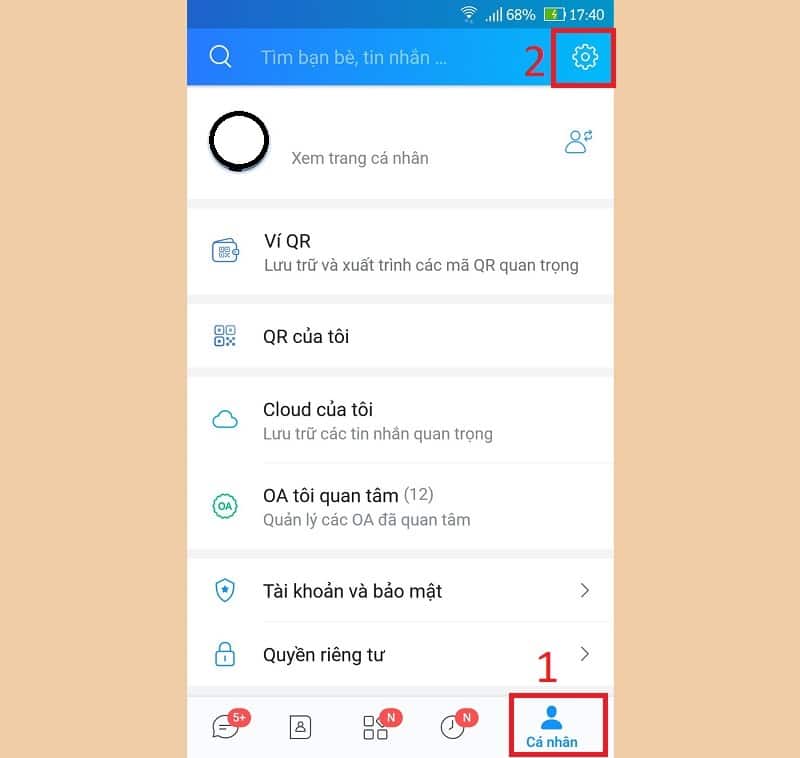 Chọn vào bánh răng cưa trên góc phải trên của màn hình