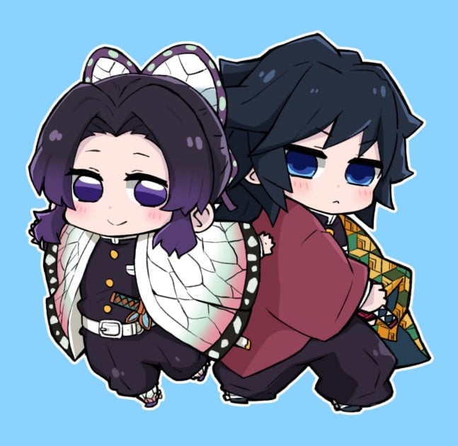 Hình Giyuu và Shinobu chibi đáng yêu