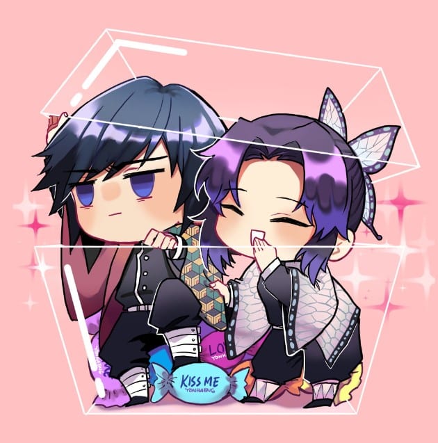 Hình Giyuu và Shinobu chibi dễ thương