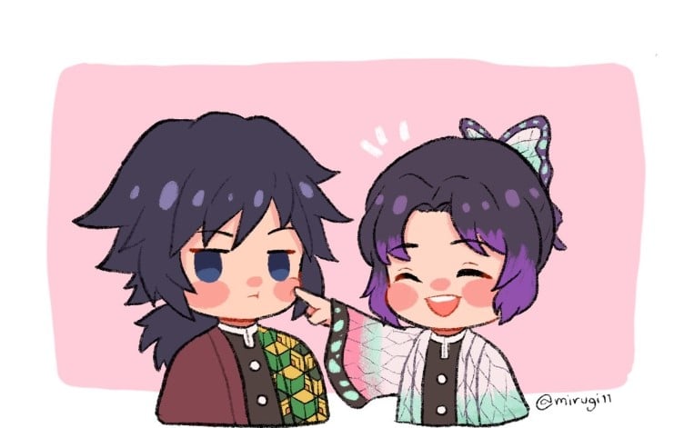 Hình Giyuu và Shinobu chibi ngộ nghĩnh