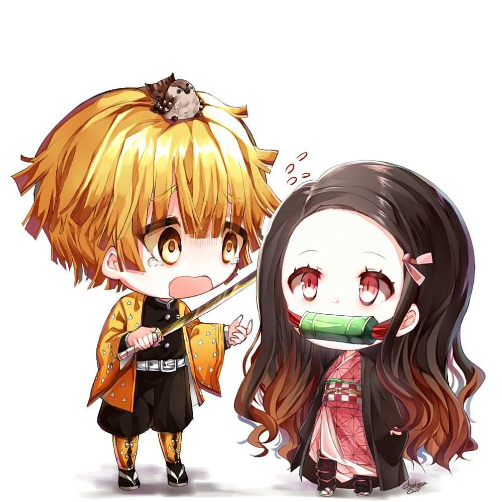 Hình Nezuko Và Zenitsu Chibi Dễ Thương